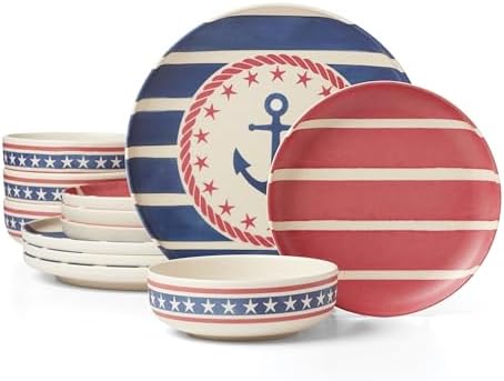24 Seven Aweigh We Go Melamine 12-Piece Dinnerware Set for 4