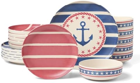 24 Seven Aweigh We Go Melamine 18-Piece Dinnerware Set for 6