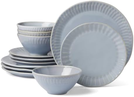 Artisanal Stripe Blue 12-Piece Dinnerware Set, Service for 4