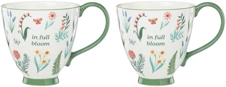 First Blooms Green Porcelain Mug Set for 2, 12oz