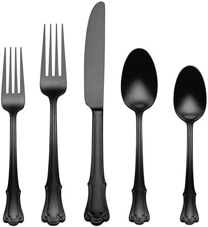 James Street Black Satin 20-Piece Silverware Set for 4