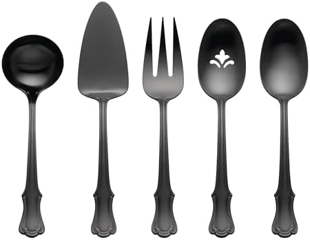 James Street Black Satin 5-Piece Silverware Serving Set