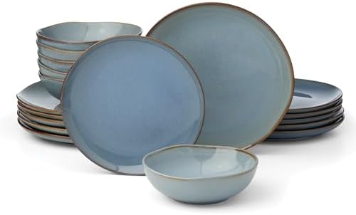 Organic Shades Blue Stoneware 18-Piece Dinnerware Set for 6