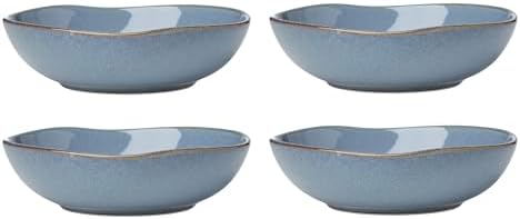 Organic Shades Blue Stoneware Pasta Bowl Set for 4, 34.5oz