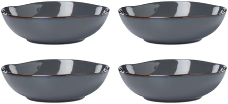 Organic Shades Gray Stoneware Pasta Bowl Set for 4, 34.5oz