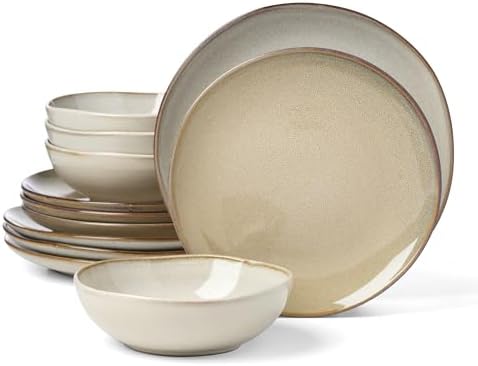 Organic Shades Oatmeal Stoneware 12-Piece Dinnerware Set for 4