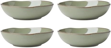 Organic Shades Sage Green Stoneware Pasta Bowl Set for 4, 34.5oz