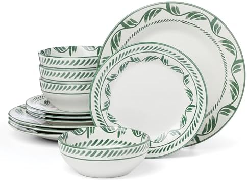 Solear Green Stoneware 12-Piece Dinnerware Set for 4