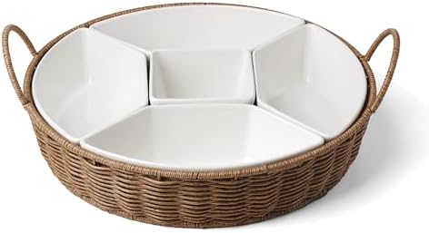 Willow and White Stoneware Chip and Dip Serving Set, 6-Piece